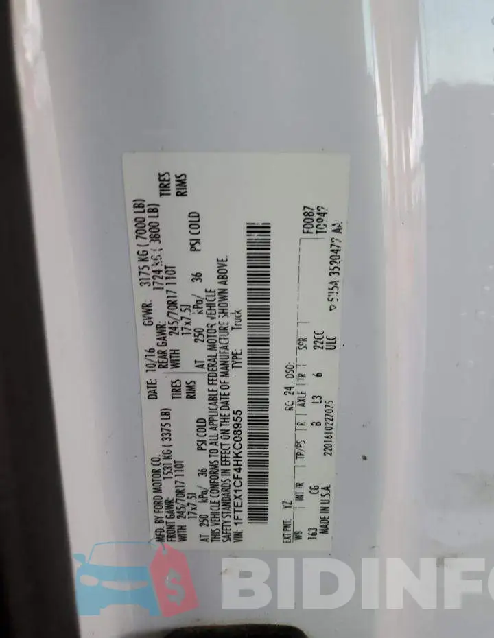 1FTEX1CF4HKC08955 Photo# 12