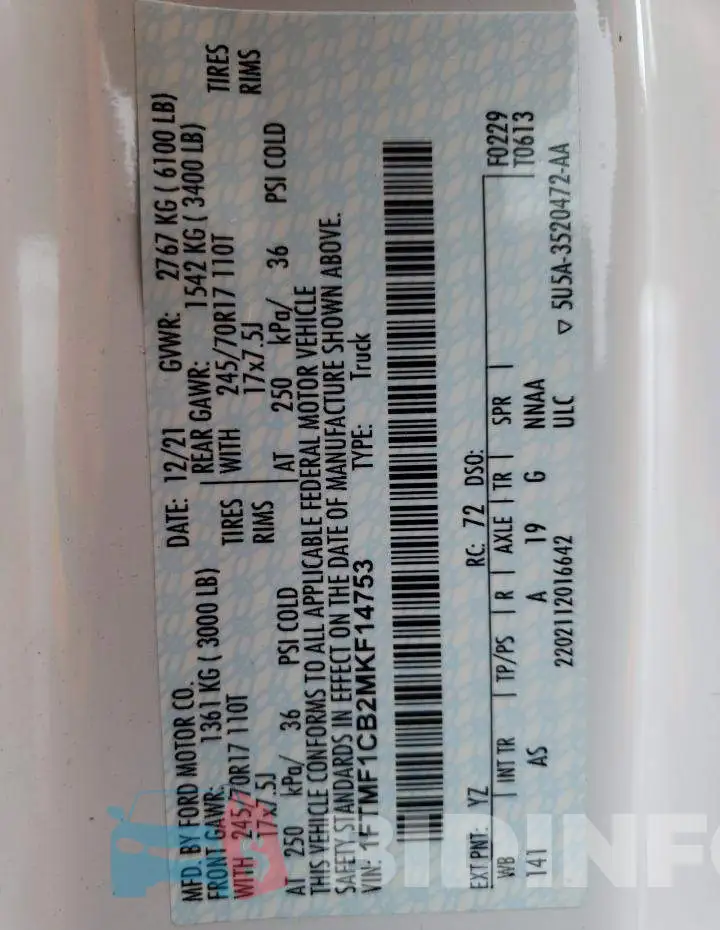 1FTMF1CB2MKF14753 Photo# 12