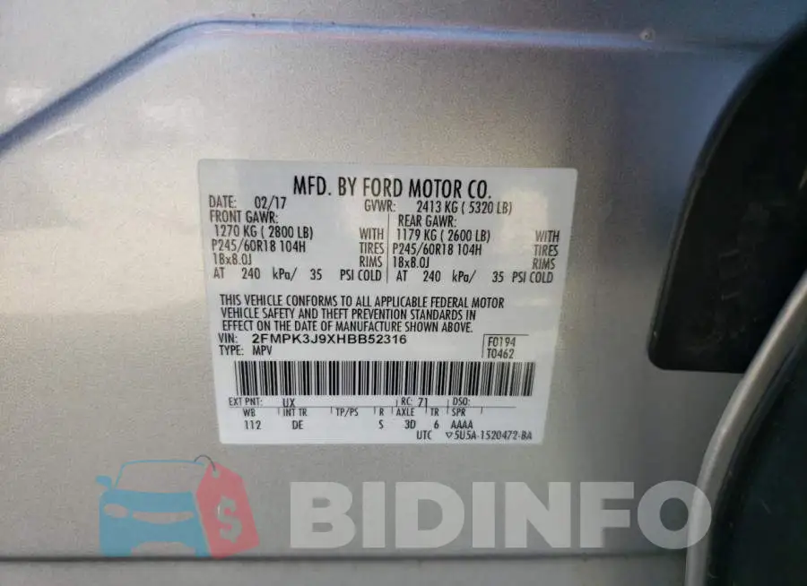 2FMPK3J9XHBB52316 Photo# 12