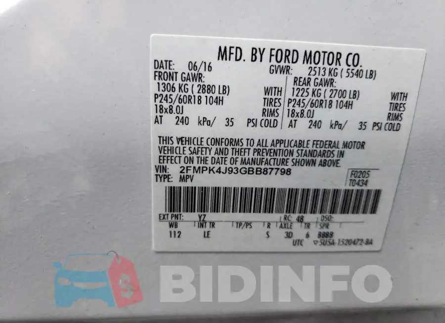 2FMPK4J93GBB87798 Photo# 12