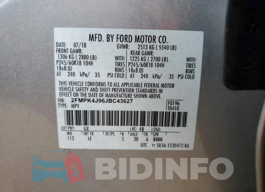 2FMPK4J96JBC43627 Photo# 12