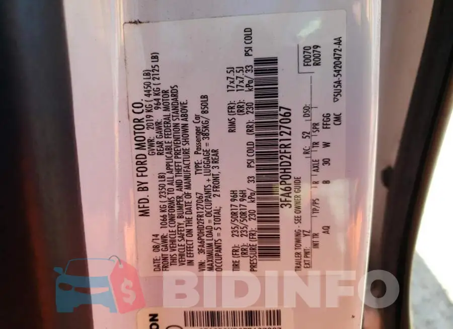 3FA6P0HD2FR127067 Photo# 12