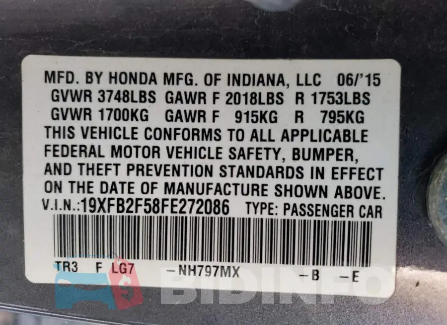 19XFB2F58FE272086 Photo# 12