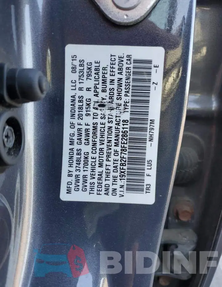 19XFB2F78FE286118 Photo# 13