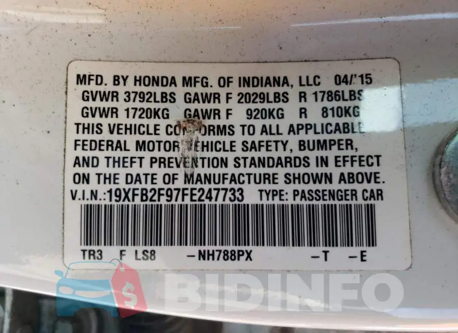 19XFB2F97FE247733 Photo# 12