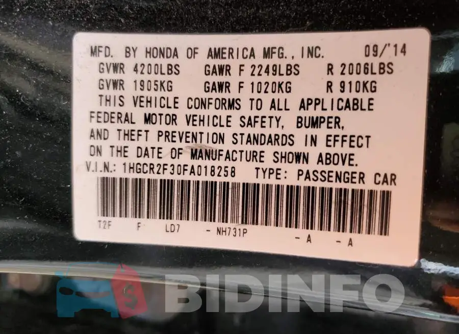 1HGCR2F30FA018258 Photo# 12