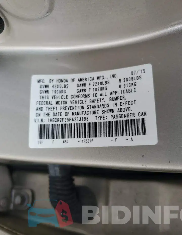 1HGCR2F35FA233196 Photo# 12