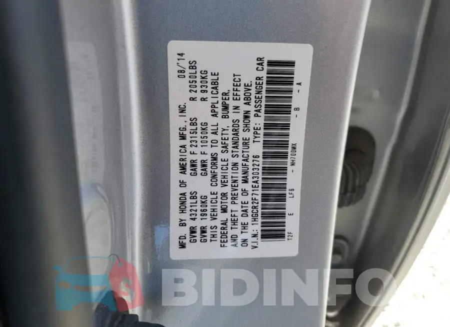 1HGCR2F71EA303276 Photo# 12