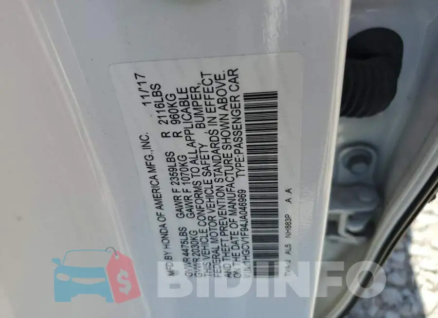1HGCV1F94JA046969 Photo# 12