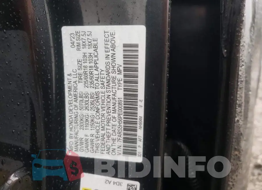 7FARS5H56PE000891 Photo# 13