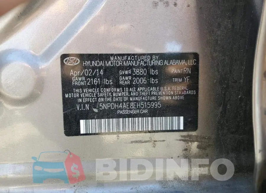 5NPDH4AE8EH515995 Photo# 12