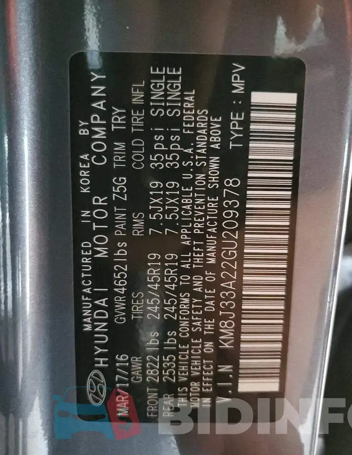 KM8J33A22GU209378 Photo# 12