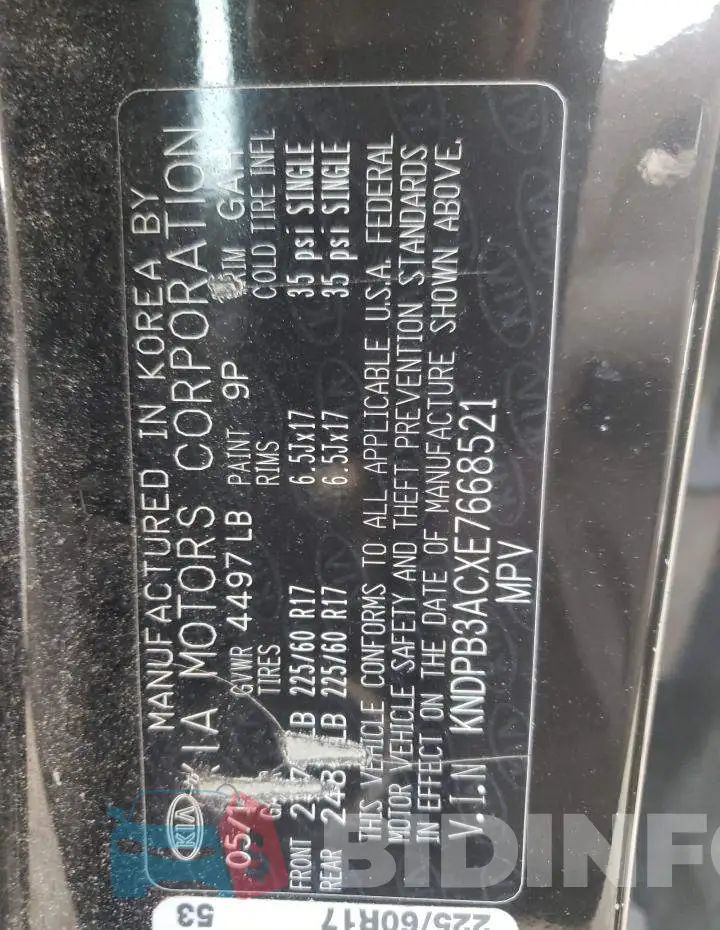 KNDPB3ACXE7668521 Photo# 12