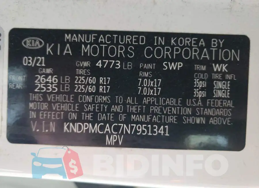 KNDPMCAC7N7951341 Photo# 13