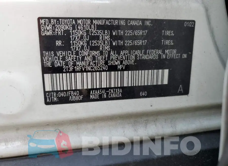 2T3F1RFV1NC265240 Photo# 14