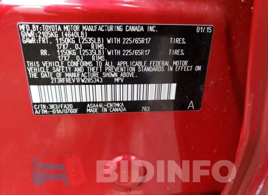 2T3RFREV1FW285343 Photo# 13