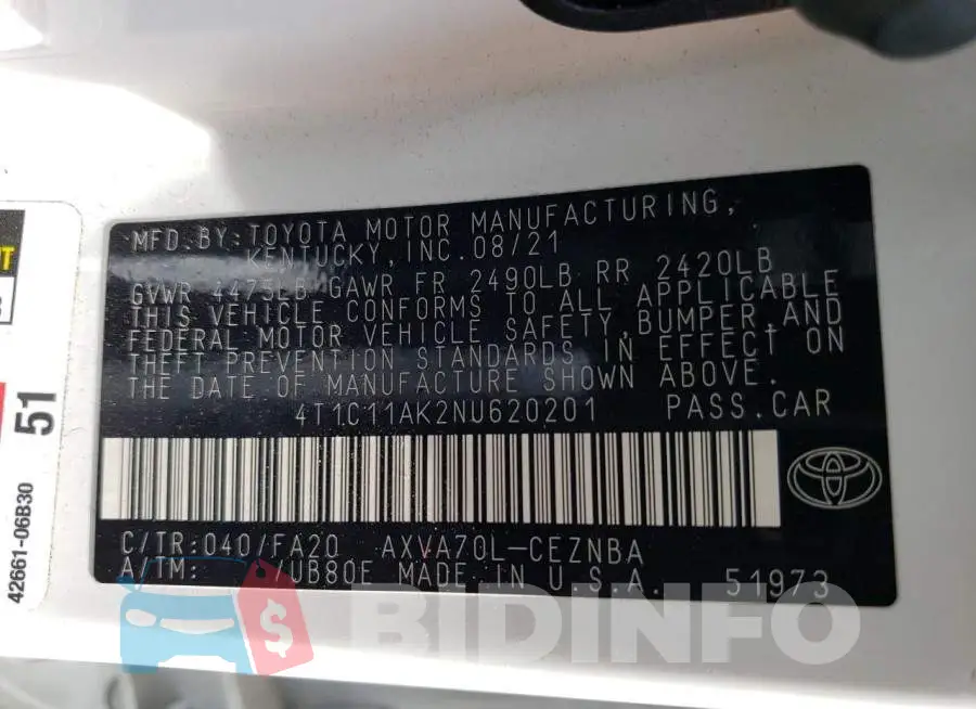 4T1C11AK2NU620201 Photo# 12