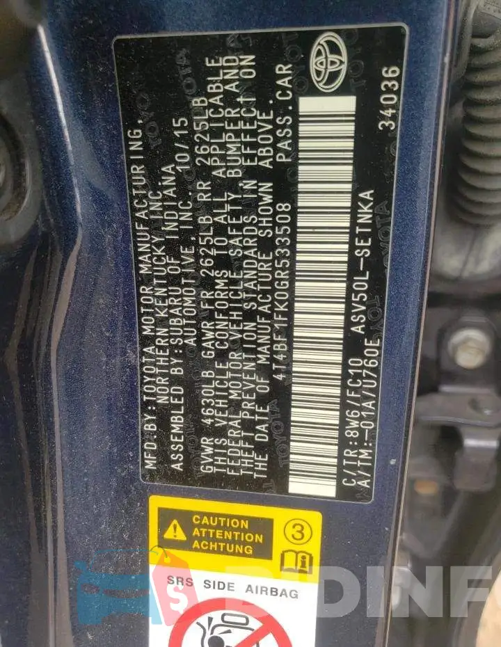 4T4BF1FK0GR533508 Photo# 12