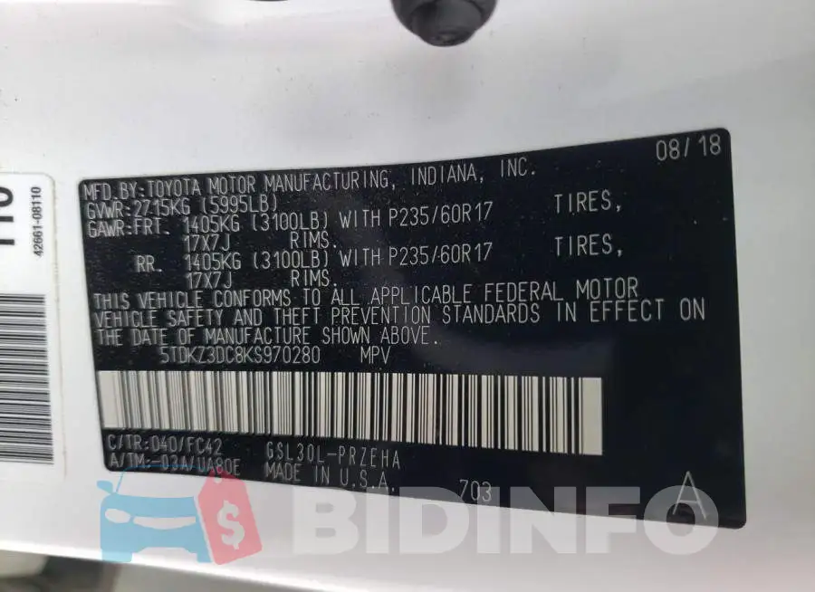 5TDKZ3DC8KS970280 Photo# 13