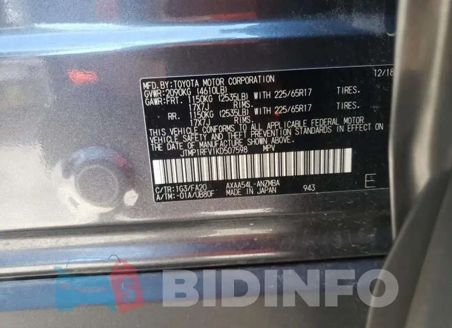 JTMP1RFV1KD507598 Photo# 13
