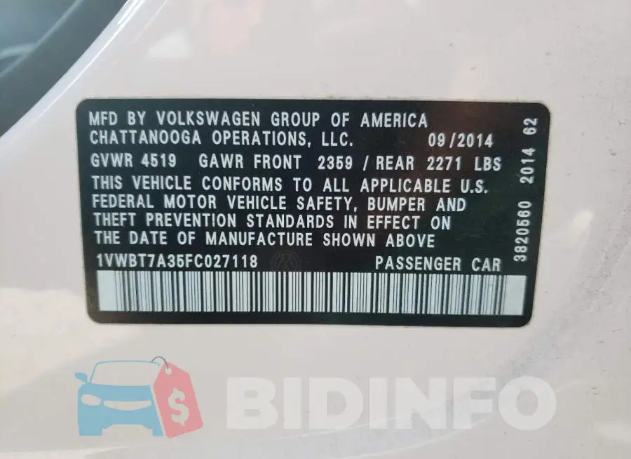 1VWBT7A35FC027118 Photo# 13