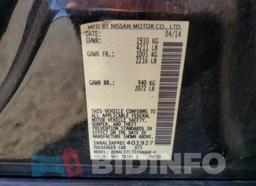 1N4AL3AP4EC401927 Photo# 12