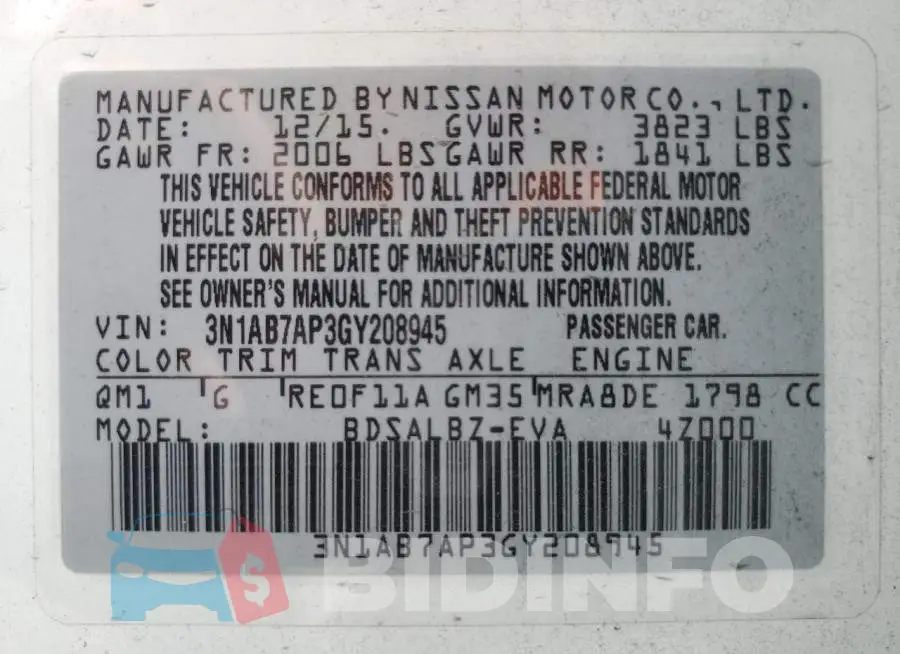 3N1AB7AP3GY208945 Photo# 12