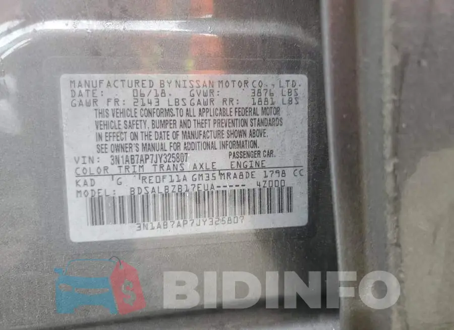 3N1AB7AP7JY325807 Photo# 12