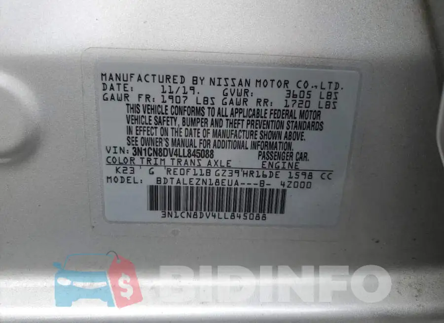 3N1CN8DV4LL845088 Photo# 12