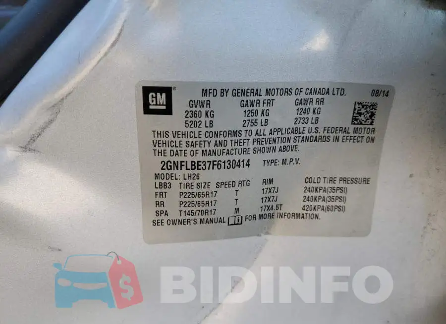 2GNFLBE37F6130414 Photo# 10