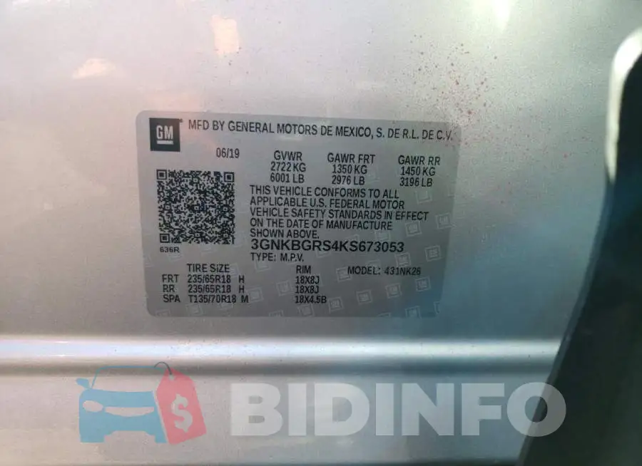 3GNKBGRS4KS673053 Photo# 13