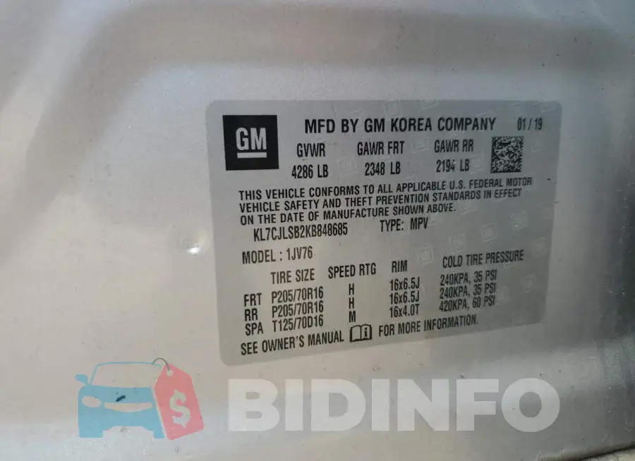 KL7CJLSB2KB848685 Photo# 13
