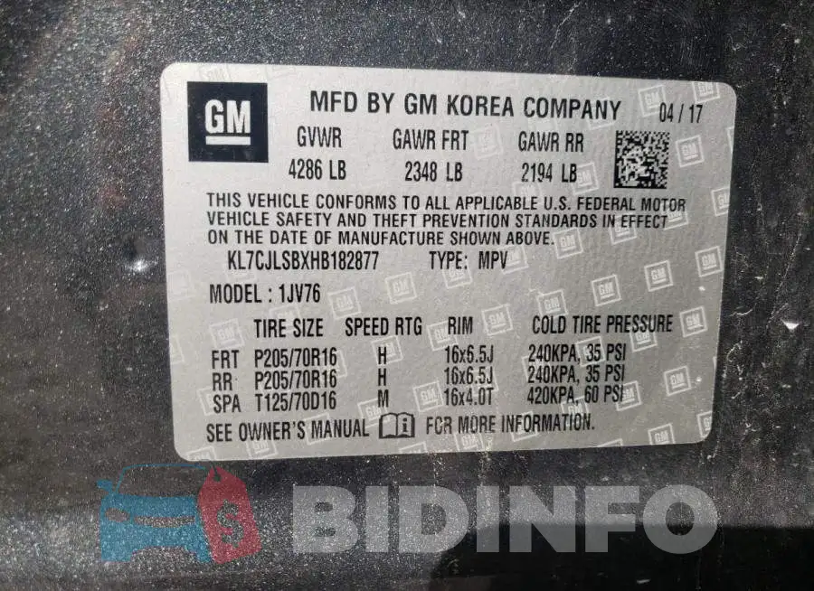 KL7CJLSBXHB182877 Photo# 13