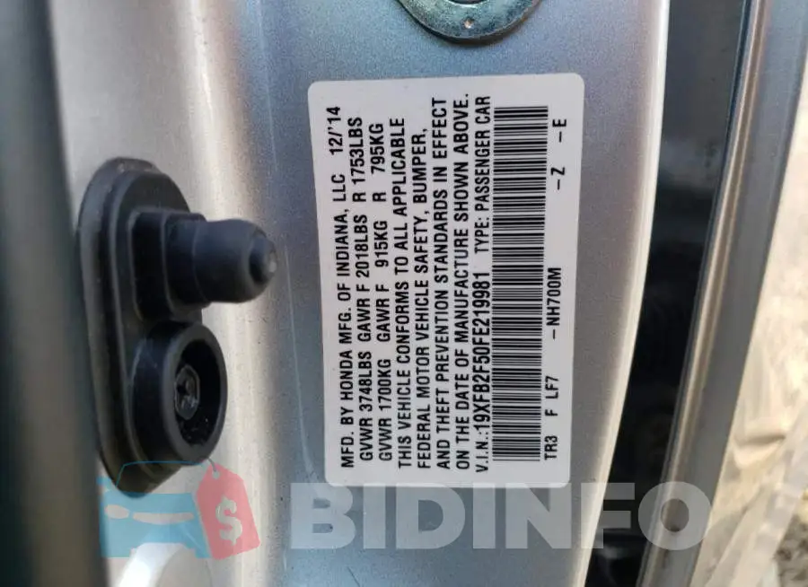 19XFB2F50FE219981 Photo# 12