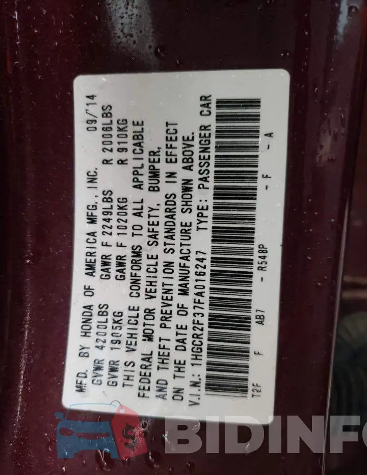 1HGCR2F37FA016247 Photo# 12