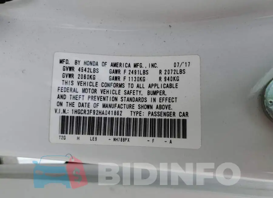 1HGCR3F92HA041862 Photo# 12