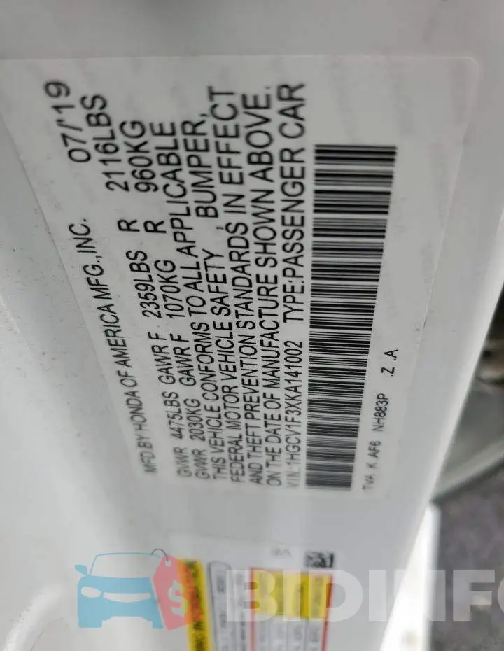 1HGCV1F3XKA141002 Photo# 13