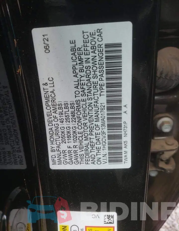 1HGCV3F13MA017621 Photo# 12