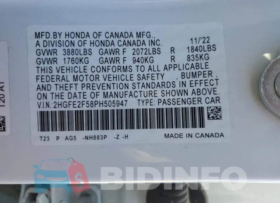 2HGFE2F58PH505947 Photo# 12