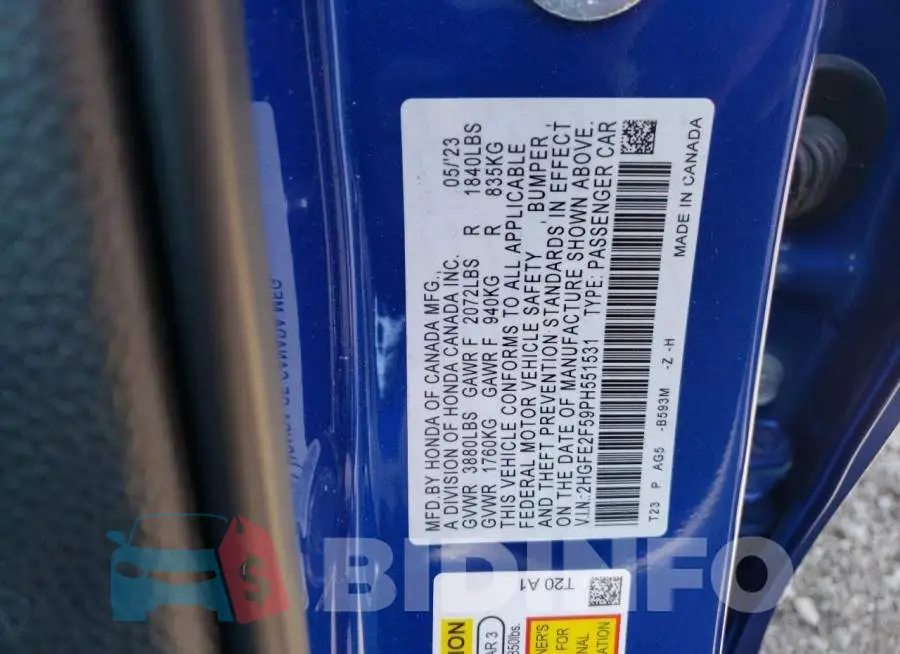2HGFE2F59PH551531 Photo# 12