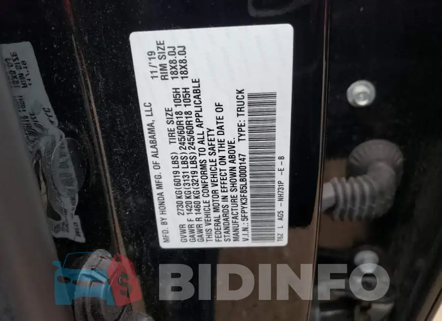 5FPYK3F85LB000147 Photo# 12