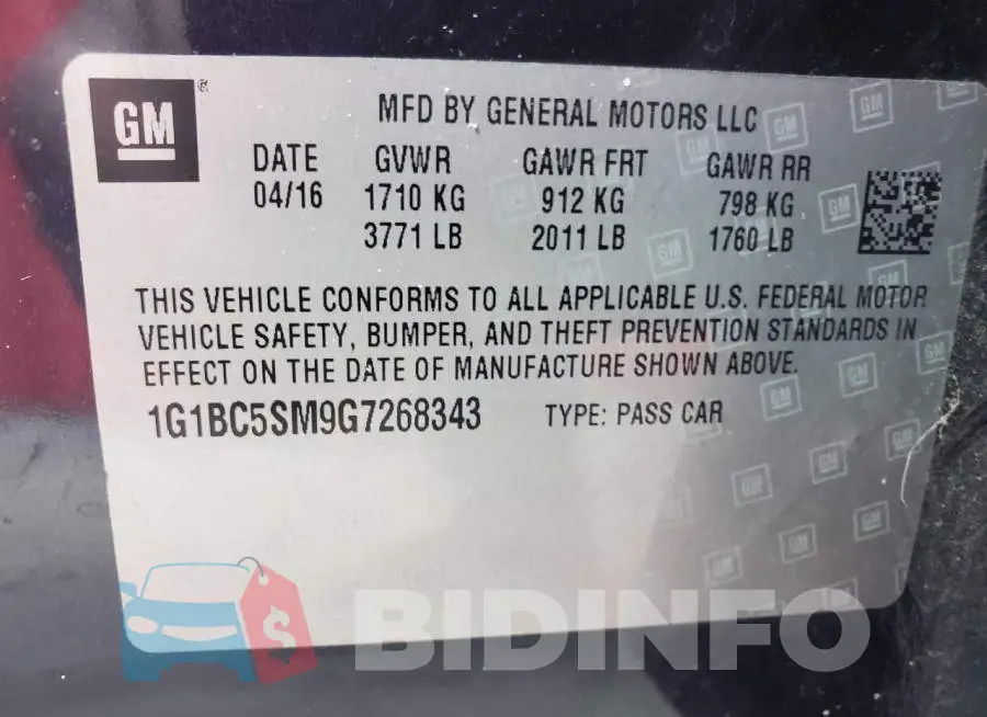 1G1BC5SM9G7269343 Photo# 10