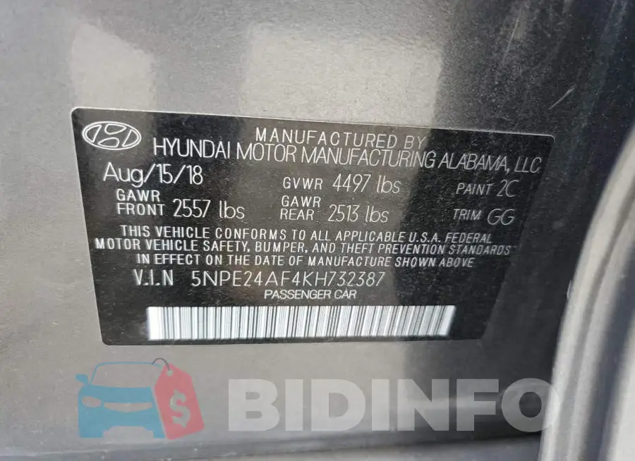 5NPE24AF4KH732387 Photo# 12