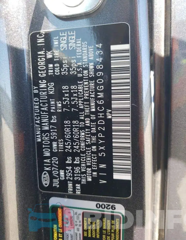 5XYP2DHC6MG098434 Photo# 13