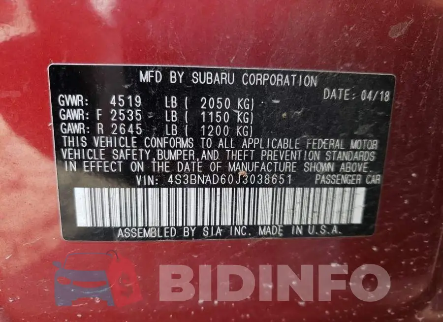 4S3BNAD60J3038651 Photo# 12