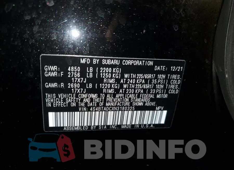 4S4BTADCXN3180325 Photo# 13