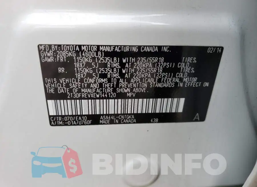 2T3DFREVXEW144120 Photo# 13
