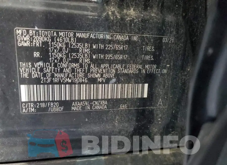 2T3F1RFV5MW190846 Photo# 12