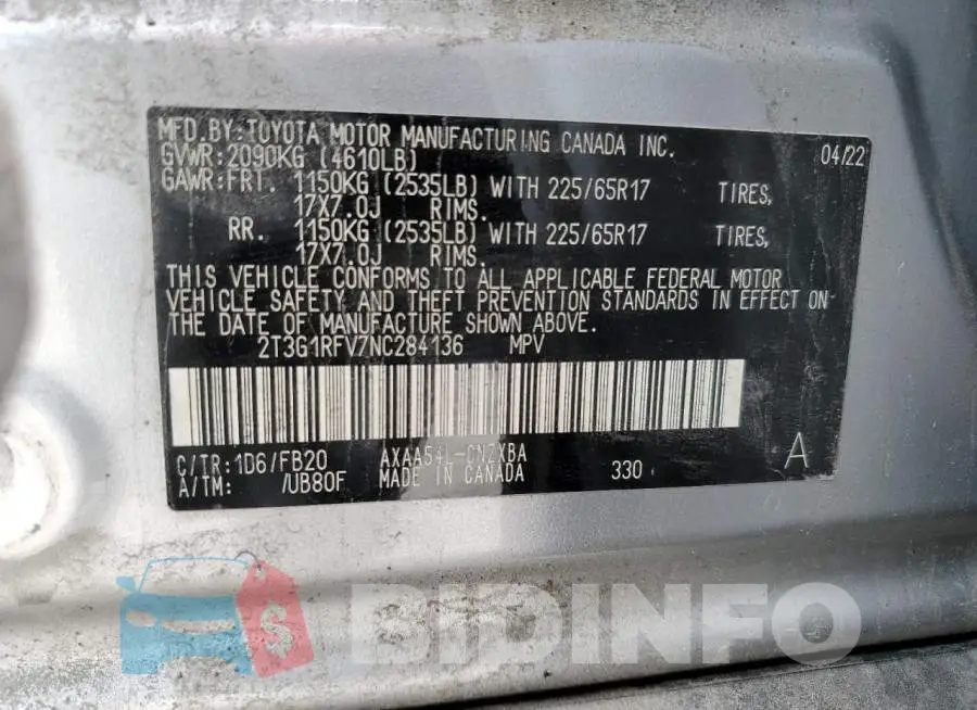 2T3G1RFV7NC284136 Photo# 13