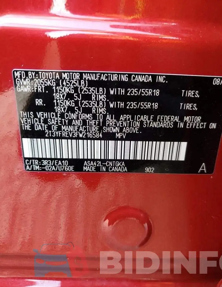 2T3YFREV3FW216584 Photo# 13